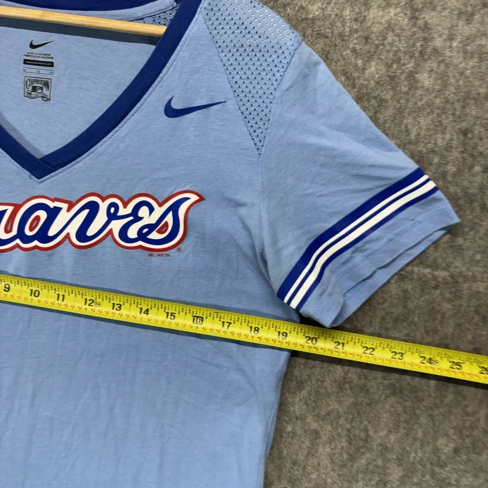 Nike Dri Fit Atlanta Braves V Neck T-Shirt Women's XL Powder Blue Short Sleeve